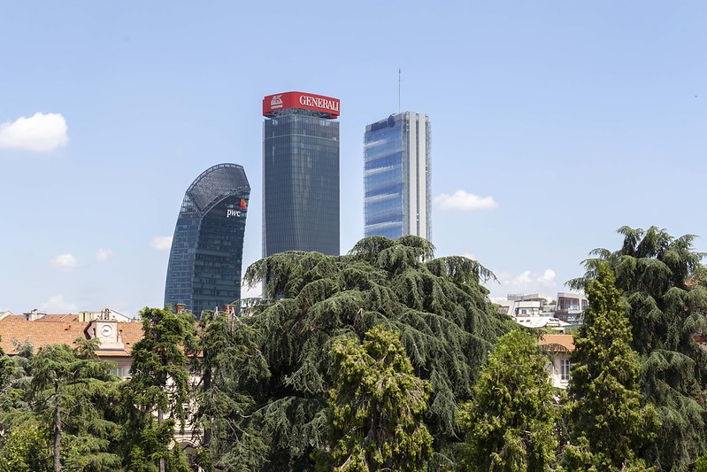 Vista della skyline di Milano dalla Scuola di musica Cluster